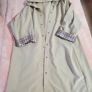 Stylish Beige Hooded Coat with Plaid Cuffs